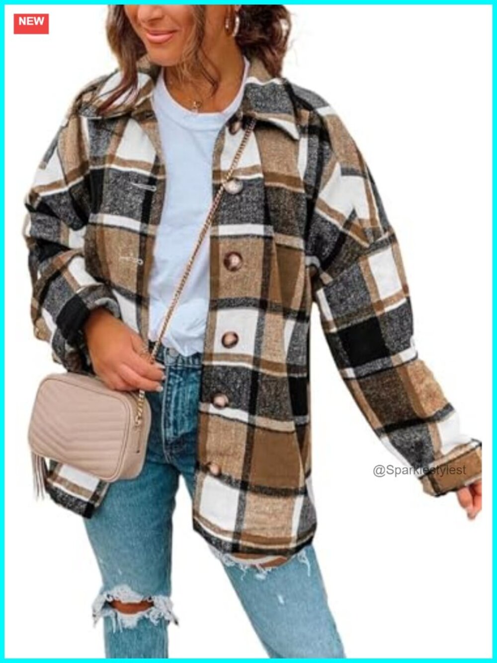 Magritta Womens Button Down Blouse V Neck Long Sleeve Oversized Plaid